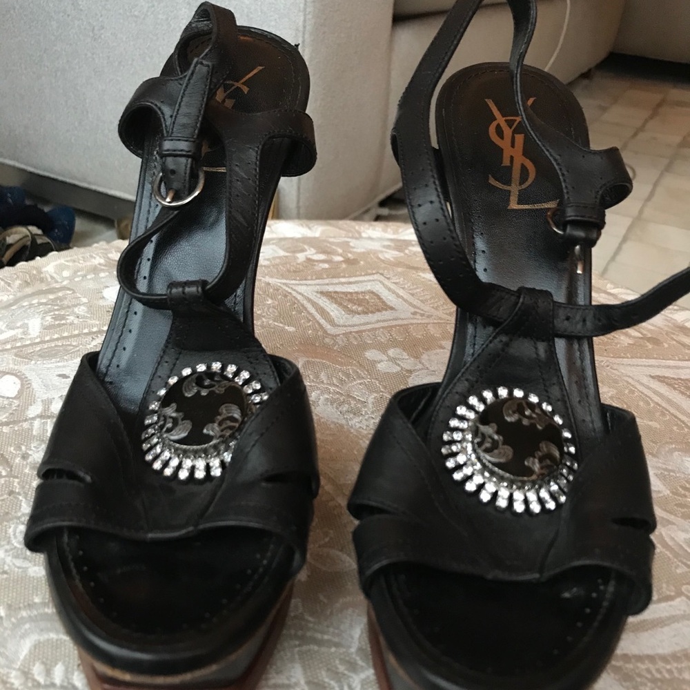 SAINT LAURENT Tribute Leather 105mm Platform Sandals